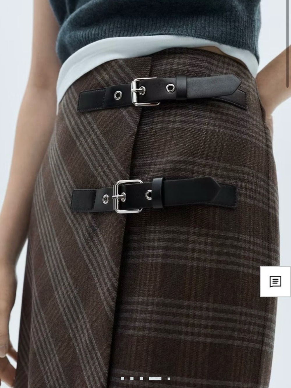 Mango Brown and Gray Plaid Wrap Pencil Skirt with Buckles